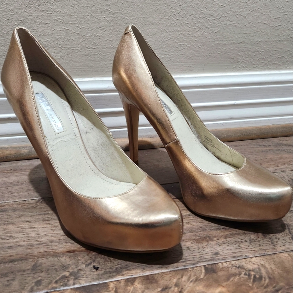 BCBGeneration Gold Platform Heels